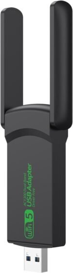 1300Mbps WiFi Adapter, Dual Band 2.4GHz/5GHz, USB WiFi Stick for PC/Laptop/Desktop, High Gain USB 3.0 WiFi Adapter with Dual Antenna, Support Windows 11/10 - Image 2