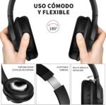 KVIDIO Wireless On-Ear Headphones, 55 Hours Playtime Bluetooth Headphones, Foldable Lightweight Headphones with Microphone, Deep Bass (Black) - Imagen 7