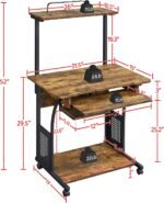 Yaheetech Rolling Computer Desk 3 Tier with Keyboard Tray and Printer Shelf for Home Office, Mobile Desk for Small Space, Retro Computer Table - Imagen 4