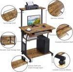 Yaheetech Rolling Computer Desk 3 Tier with Keyboard Tray and Printer Shelf for Home Office, Mobile Desk for Small Space, Retro Computer Table - Imagen 5