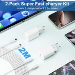 2 Pack 20W USB C Charger for iPhone 16/16 Pro/16 Pro Max/16 Plus/15/15 Pro/15 Pro Max/15 Plus, iPad Power Supply, USBC Adapter Fast Charger with USB Fast Charging Cable - Imagen 7