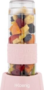 H.Koenig Mini Smoothie Maker Compact 570mL SMOO12 BPA-Free Powerful 300W, Smoothie Blender 2 Portable Bottles, 4 Stainless Steel Blades, Pastel Pink - Image 8