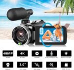 4K Video Camera, 48MP 30FPS Camcorder for YouTube, FHD1080P Video Vlogging Recorder /18X Digital Zoom /3.0'' 270°Rotation IPS Screen Camera Camcorder,with Remote / 2 Batteries - Imagen 3