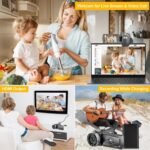 4K Video Camera, 48MP 30FPS Camcorder for YouTube, FHD1080P Video Vlogging Recorder /18X Digital Zoom /3.0'' 270°Rotation IPS Screen Camera Camcorder,with Remote / 2 Batteries - Imagen 8