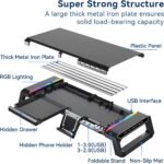 RGB Computer Monitor Riser Stand with Drawer, Storage and Phone Stand, 1 USB 3.0 & 3 USB 2.0, 3 Adjustable Lengths - Imagen 3