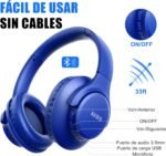 KVIDIO Wireless On-Ear Headphones, 55 Hours Playback Bluetooth Headphones, Lightweight Foldable Headphones with Microphone, Deep Bass (Blue) - Imagen 8