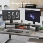 BONTEC Wooden Monitor Riser for Dual Monitors, Monitor Stand Desk with Monitor Smartphone Holder, Wood Monitor Stand Adjustable Length and Swivel Angle - Image 7