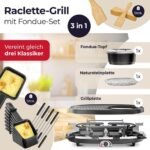 KESSER 3 in 1 Raclette Grill with Natural Non-Stick Stone, Grill Plate and Fondue Plate, Electric Table Top Grill for 8 People - Imagen 3