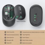 acer Bluetooth Mouse, Portable Wireless 1600 dpi Dual Mode for 3 Devices (2×BT5.2 + 2.4GHz), Silent Click for Laptops, Compatible with Windows, macOS and Android-Black - Imagen 6