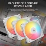 CORSAIR RS120-R ARGB 120mm PWM Reverse Flow Fan - +5V ARGB Connections, 8 RGB LED, High Pressure, Daisy Chain, Magnetic Bearing, Zero RPM, Pack of 3 - White - Imagen 3