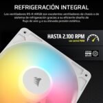 CORSAIR RS120-R ARGB 120mm PWM Reverse Flow Fan - +5V ARGB Connections, 8 RGB LED, High Pressure, Daisy Chain, Magnetic Bearing, Zero RPM, Pack of 3 - White - Imagen 7