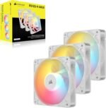 CORSAIR RS120-R ARGB 120mm PWM Reverse Flow Fan - +5V ARGB Connections, 8 RGB LED, High Pressure, Daisy Chain, Magnetic Bearing, Zero RPM, Pack of 3 - White - Imagen 8