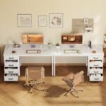 ODK Desk with 4 Fabric Drawers, 120 x 48 cm Reversible Computer Desk with Headphone Hook, Study Desk for Offices Home and Workstations, White - Imagen 3