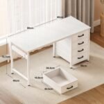 ODK Desk with 4 Fabric Drawers, 120 x 48 cm Reversible Computer Desk with Headphone Hook, Study Desk for Offices Home and Workstations, White - Imagen 4