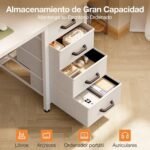ODK Desk with 4 Fabric Drawers, 120 x 48 cm Reversible Computer Desk with Headphone Hook, Study Desk for Offices Home and Workstations, White - Imagen 5