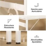 ODK Desk with 4 Fabric Drawers, 120 x 48 cm Reversible Computer Desk with Headphone Hook, Study Desk for Offices Home and Workstations, White - Imagen 6