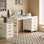 ODK Desk with 4 Fabric Drawers, 120 x 48 cm Reversible Computer Desk with Headphone Hook, Study Desk for Offices Home and Workstations, White - Imagen 7