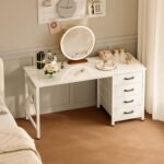 ODK Desk with 4 Fabric Drawers, 120 x 48 cm Reversible Computer Desk with Headphone Hook, Study Desk for Offices Home and Workstations, White - Imagen 8