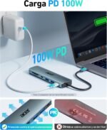 acer 7 in 1 USB C Hub, Type C Docking Station, HDMI to USB C Adapter with 2X USB 3.0 and USB C 5Gbps, HDMI Hub 4K@30Hz, PD 100W, SD/TF Card Reader, Compatible with iOS, Android, PC and Laptops - Imagen 4