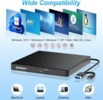 BENEWY External CD/DVD player, USB 3.0 External DVD Recorder,USB C CD/DVD-RW Drive, External DVD Reader for Laptop, PC, Laptop, Windows 11/10/8.1/XP/Linux/MacOS, iMac, Macbook Black - Image 3