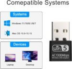 AC1300 Mini USB WiFi Antenna, Dual Band WiFi Receiver 5GHz/2.4GHz - USB Wi-Fi Adapter for PC Compatible with Windows 7/8/10/11/Vista/XP/Mac 10.9-10.15 - Imagen 7