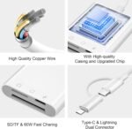 [Apple MFi Certified] SD Card Reader for iPhone iPad, Lightning USB C SD Card Adapter for Micro SD/SD/Simultaneous Charging, Memory Card Reader for Android Phones Camera - Imagen 8