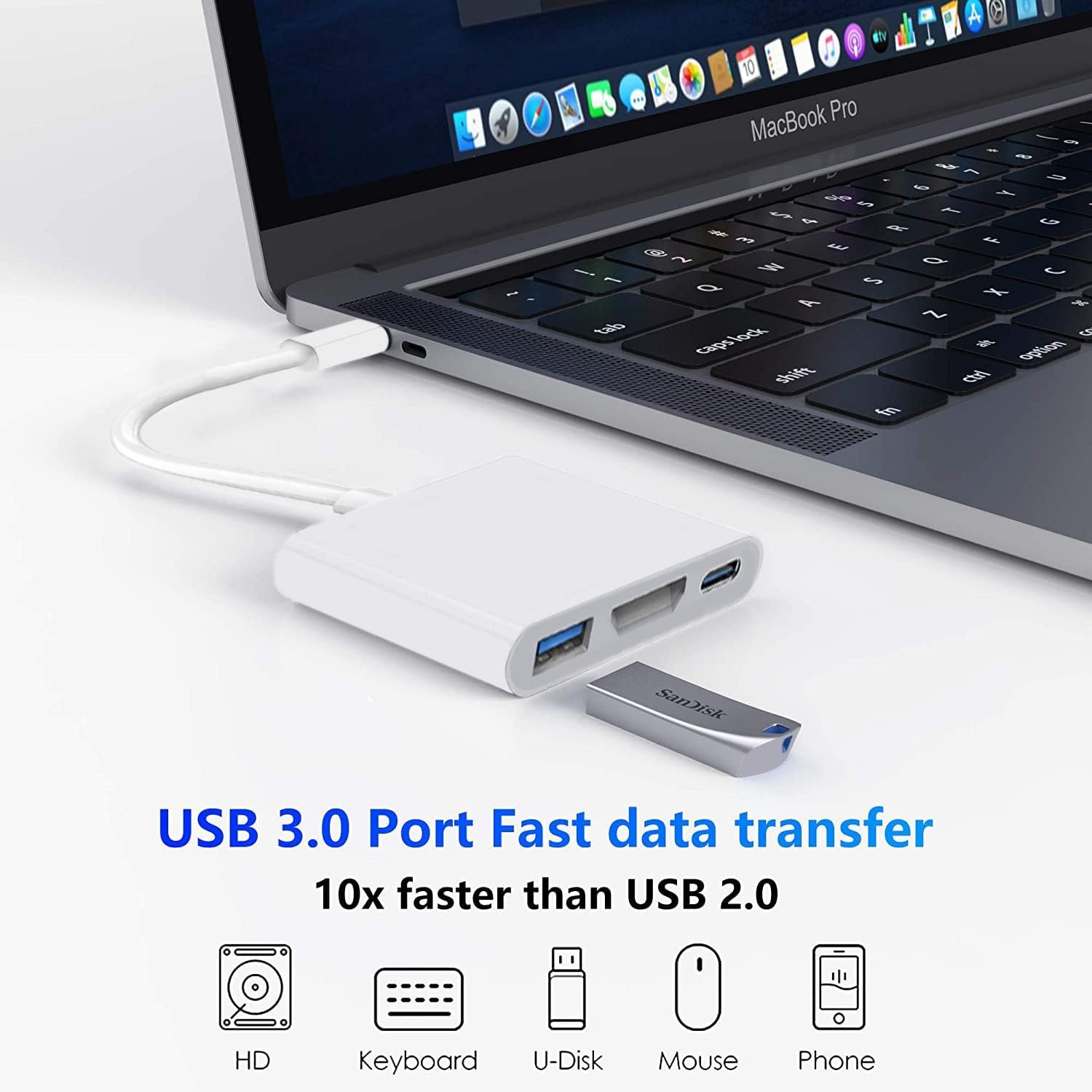 USB C Digital AV Multiport Adapter with HDMI Output 4K 60Hz and USB 3.0 Port and USB-C Fasting Charging Port for Apple MacBook Pro M1 2016-2022 Air M1 2018-2022, iPad Pro iMac ect. - Imagen 6