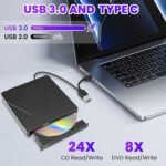 External DVD CD CD Drive USB 3.0 Type-C Portable CD Burner DVD +/-RW Optical Drive CD ROM DVD DVD External Drive for PC Laptop MacBook Windows 7/8/10/11/XP Linux/Mac - Imagen 4