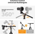 K&F CONCEPT O234A1+BH-36 Tripod Camera with Extendable Arm 195 cm, Tripod Travel Camera with Phone Holder, Lightweight Aluminium Tripod - Imagen 3