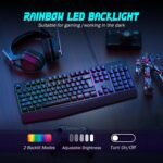 Gaming Keyboard, 7 Color Rainbow LED Backlight, 104 Keys Silent Keyboard Wrist Rest Quiet Anti-Ghosting Multimedia Keys Waterproof Wired USB Keyboard - Imagen 3
