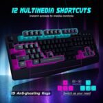 Gaming Keyboard, 7 Color Rainbow LED Backlight, 104 Keys Silent Keyboard Wrist Rest Quiet Anti-Ghosting Multimedia Keys Waterproof Wired USB Keyboard - Imagen 5