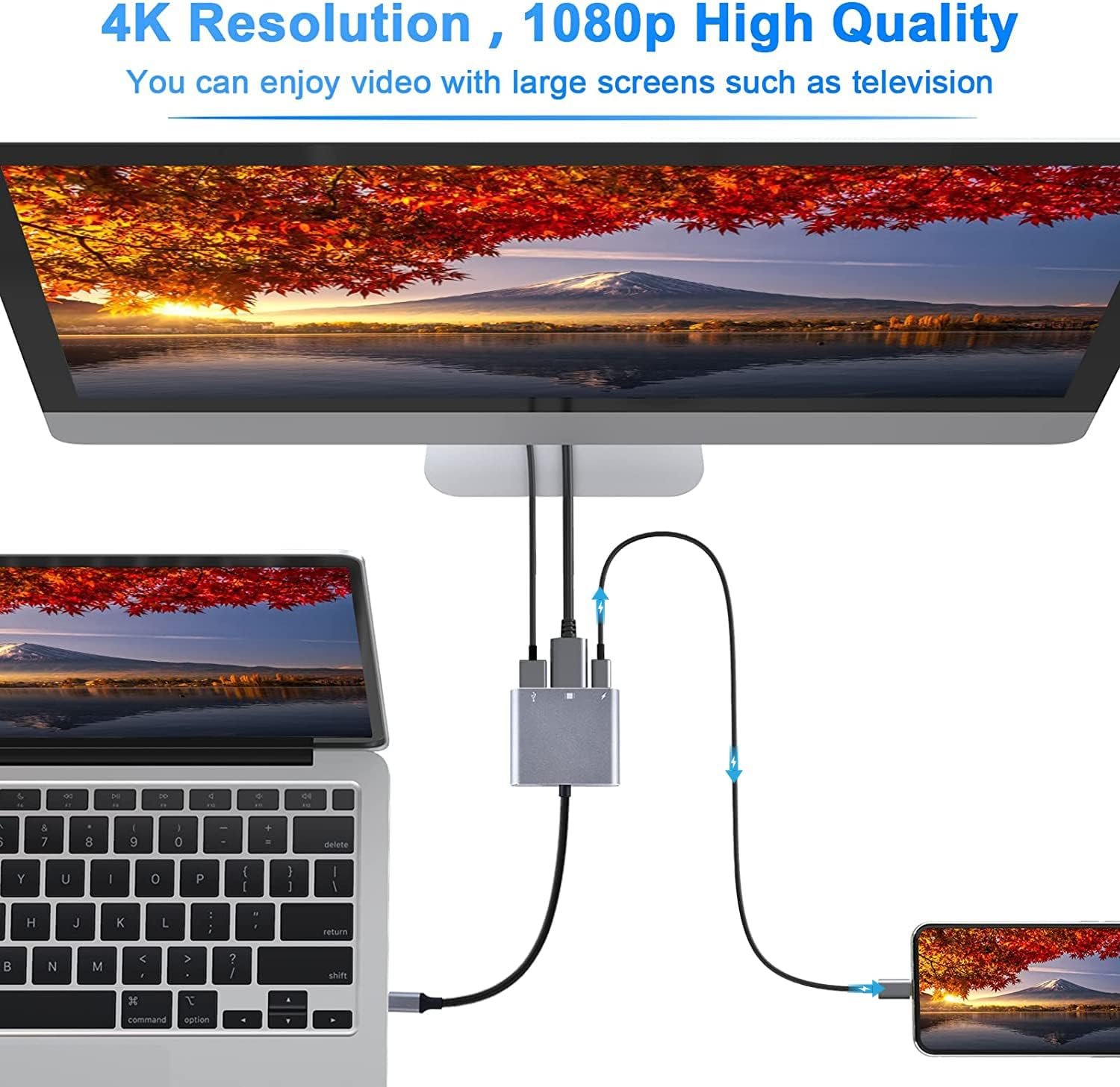 Battony USB C Multiport AV Adapter with 4K HDMI Output, USB 3.0 Port and USB-C Fast Charging Port, Compatible with MacBook Pro M1/16-20, Air M1/18-20, iPad Pro iMac and Other USB Devices - Imagen 3