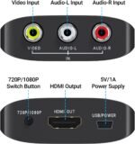 RCA to HDMI Converter, GINGIN 1080p/720p AV to HDMI Converter for TV/PC/N64/Wii/PS1/PS2/PS3/STB/Xbox/VHS/VCR/Blue-Ray DVD Players - Imagen 3