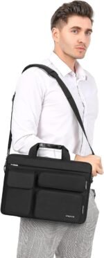 MOSISO Laptop Shoulder Bag 16 Inch,15-15.6 Inch Briefcase Compatible with MacBook Air 15 M4 M3 M2/Pro 16 with 2 Raised Pockets&1 Flap & 1 Horizontal Pocket&Handle&Belt,Black - Imagen 3