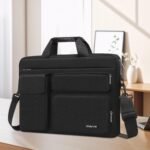 MOSISO Laptop Shoulder Bag 16 Inch,15-15.6 Inch Briefcase Compatible with MacBook Air 15 M4 M3 M2/Pro 16 with 2 Raised Pockets&1 Flap & 1 Horizontal Pocket&Handle&Belt,Black - Imagen 4