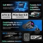 ASUS ROG Thor 1200W Platinum III Power Supply, 80 Plus Platinum, ATX 3.1, MOSFET GAN, Smart Voltage Stabilizer, Magnetic OLED Display, Turbo Mode, 10 Year Protection - Image 3