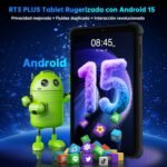 OUKITEL RT3 Plus Tablet Rugerized – 8 Inch Rugged Tablet Android 15, 11000mAh Battery, 16GB+128GB 1TB Expandable, 16MP+8MP Camera Tablet Gaming, Speakers 100dB/Dual 4G SIM/NFC/Face ID/GPS, Black - Imagen 3