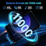 OUKITEL RT3 Plus Tablet Rugerized – 8 Inch Rugged Tablet Android 15, 11000mAh Battery, 16GB+128GB 1TB Expandable, 16MP+8MP Camera Tablet Gaming, Speakers 100dB/Dual 4G SIM/NFC/Face ID/GPS, Black - Imagen 4