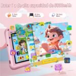 Children's Tablet 7 Inches, Android Tablet, 8 GB RAM 64 GB ROM (256 GB), Parental Control, WiFi, Bluetooth, Kids Tablette Tactile Éducative Avec Kid-Proof Étui-Pink - Image 4