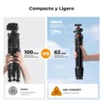 K&F CONCEPT 163CM Aluminum Camera Tripod, Lightweight and Compactop, Weight 1.2 kg and Maximum Load of 10 kg for DSLR Cameras, Binoculars, Ground Telescopes, Camcorders and Phones - Image 3