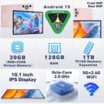 Gemini AI Android 15 Tablet 10 Inch with 30GB RAM+128GB ROM/TF 2TB, Octa-Core 2.0GHz, 8000mAh, 5G WiFi, GMS Tablets Widevine L1 FHD, 8+5MP, BT 5.0, GPS, Case, Keyboard and Mouse - Gold - Imagen 3