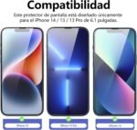 NEW'C 3 Pieces, Screen Protector for iPhone 14, iPhone 13, iPhone 13 Pro (6.1 Inches), Tempered Glass, Anti-Scratch, Anti-Fingerprint, 9H Hardness, 0.33 mm Ultra Transparent, Ultra Resistant - Imagen 3