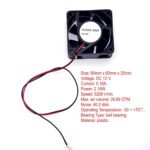 JZK Mini Cooling Fan 60x60x25mm DC 12V 60mm Cables 2 Pin, 5200rpm, 0.18A, Brushless DC Fan Bearings 6025 6cm for Cooling or Ventilation, 3D Printer Fan - Image 3