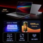 Ruzava Laptop 15.6 Inch Celeron N5095 2.9 GHz Win11 Pro 8GB 256GB SSD Expansion 1TB 5G WiFi BT4.2 HDMl USB 3.0 Portable with Wireless Mouse and Spanish Keyboard Membrane – Gray-003 - Imagen 3