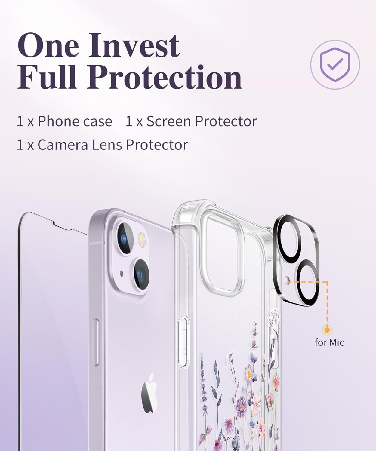 GVIEWIN iPhone 14 Case, with Screen Protector + Camera Lens Protector, Non-Yellowing, Soft Anti-Shock Transparent for Women, Flower Pattern Design, AA-Floratopia/Colorful - Image 5