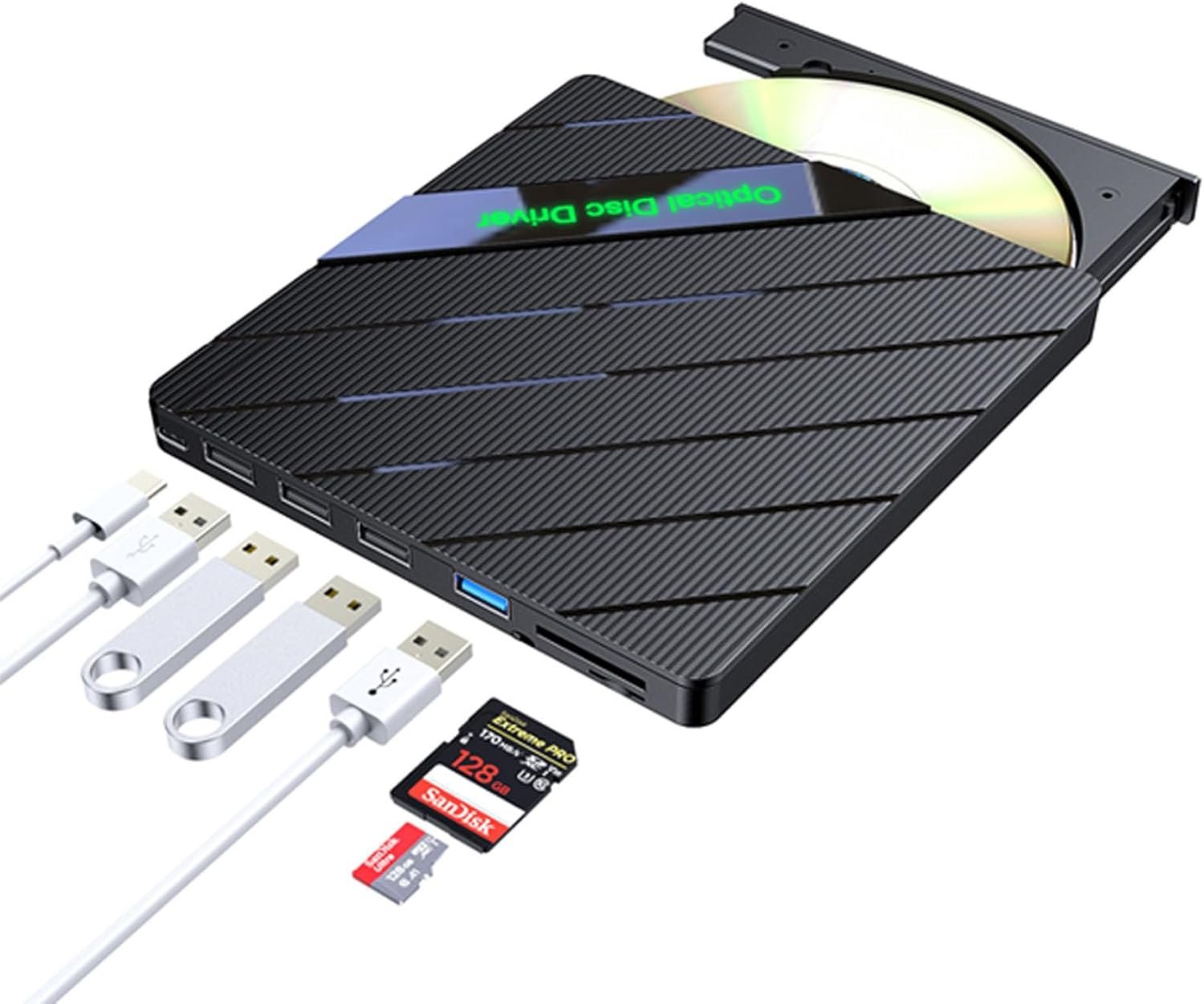 Genérico Reproductor De DVD para PortáTil,Unidades De Disco Externas PortáTiles,Grabadora CD PortáTil USB C 3.0 con Ranura para Tarjetas SD/TF Y 3 Puertos USB,Compatible con Mac,Windows Y Linux - Image 7
