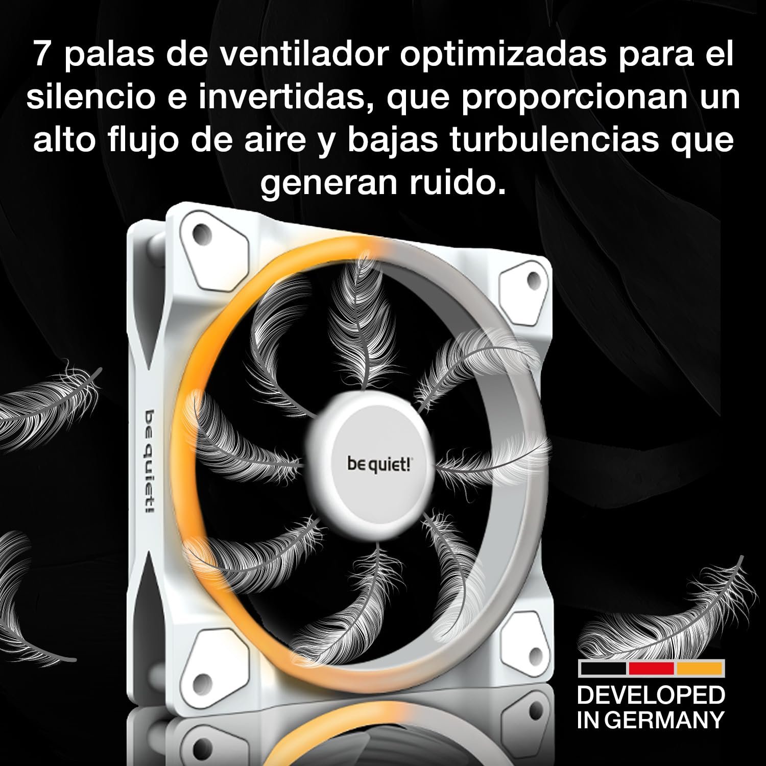 be quiet! Light Wings 140mm PWM Reverse White Fan, 7 Inverted Fan Blades, High Airflow, Inverted Blades, for Side or Bottom Inputs, ARGB Lighting Multiple Colors - Imagen 3