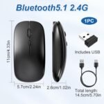 Rechargeable Bluetooth Mouse, Portable Wireless Mouse with Dual Modes BT5.1 and 2.4G, Ultra-thin Silent Mouse Compatible with MacBook, PC, Laptop, Tablet and Chromebook (Black) - Image 3