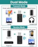Bluetooth Adapter USB 5.0 for TV, Portable Audio Receiver and Transmitter with 3.5 mm Jack, Transmitter for PC, Car, Stereo, Speakers, Hands-Free and Wireless Music - Image 5