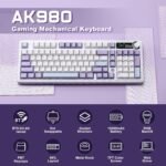 AJAZZ AK980 Mechanical Keyboard with Smart Display and Knob, 98% BT/2.4G/USB-C Trimode Wireless Keyboard Hot-Swappable PBT Keycaps with RGB Light for Win and Mac (Purple - Imagen 3